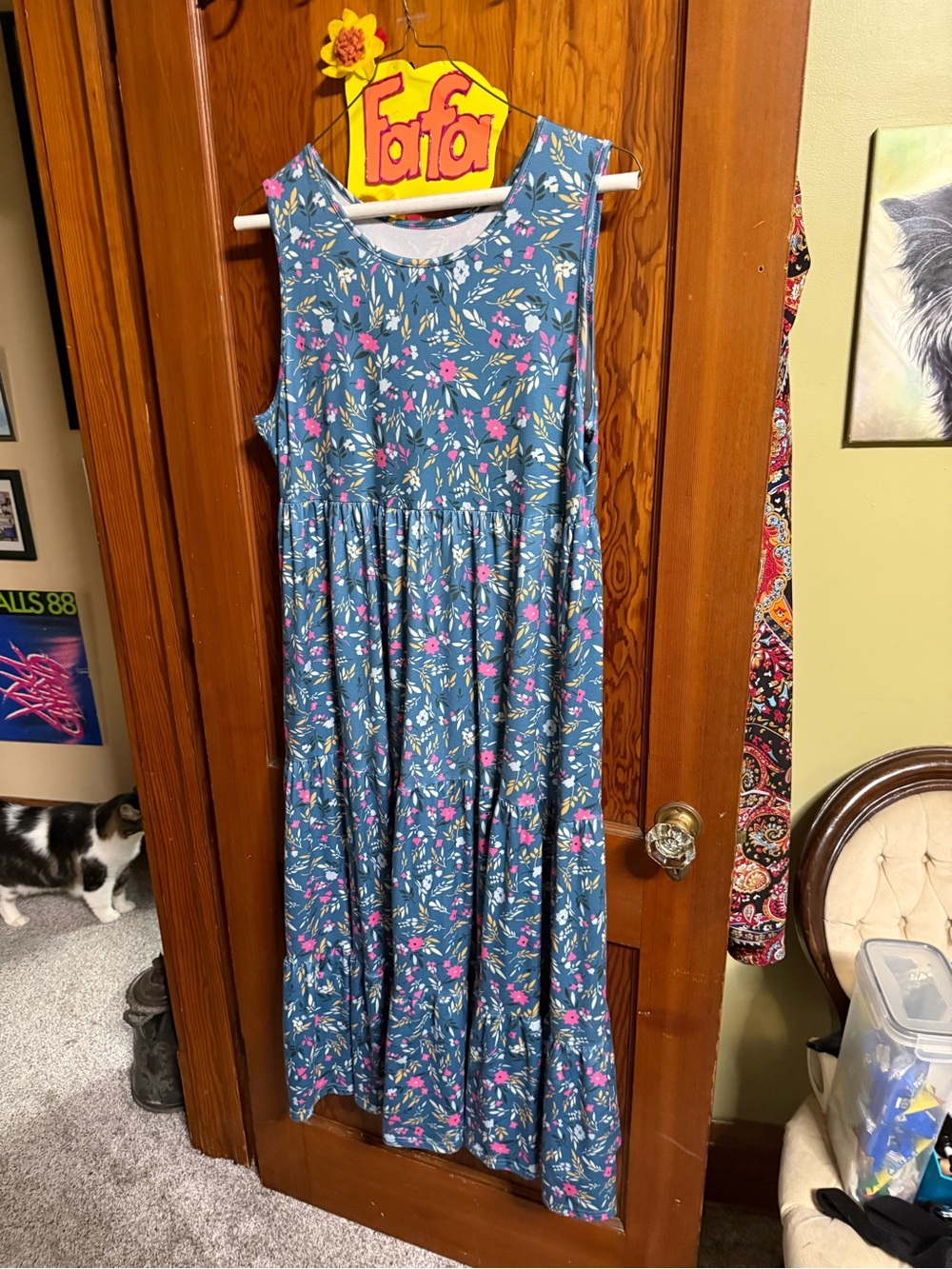 Blue Floral Sleeveless Kids Dress